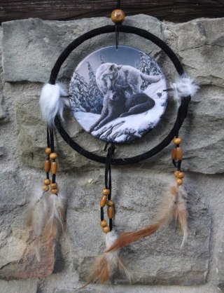 Łapacz Snów ŚREDNI - WILCZA PARA, Odcienie Grafitowo-Stalowe (16cm) nr 18