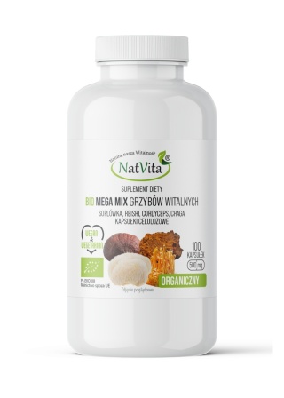 Grzyby Witalne Bio MEGA MIX | Reishi, Cordyceps, Chaga, Soplówka (100 kapsułek)