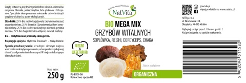 Grzyby Witalne Bio MEGA MIX | Reishi, Cordyceps, Chaga, Soplówka MIELONE (100g / 250g)