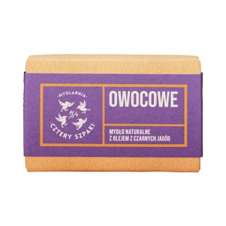 Naturalne mydło owocowe, z olejem z czarnych jagód, w kostce, 110g, Cztery Szpaki
