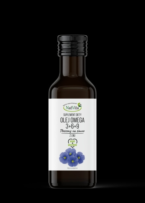 Olej Omega 3+6+9 z Lnu z Witaminami A,D,E,K (100ml)