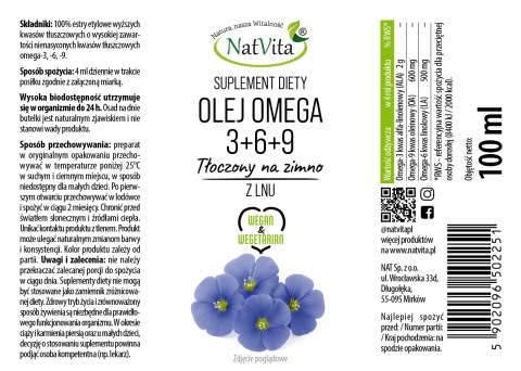 Olej Omega 3+6+9 z Lnu z Witaminami A,D,E,K (100ml)